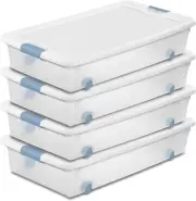 Sterilite 4-Pack Latching Box, under Bed Storage Bins with Lids, Clear Plastic,