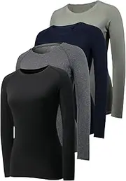[Sanke] 4 Pack Long Sleeve Compression Shirts for Women Workout Athletic Baselayer Yoga Softball T-Shirts Cool Running Tops