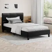 ALFORDSON Bed Frame Base Double Size Platt Series, Mattress Topper Platform Foundation with PU Leather Upholstery for Bedroom, Black
