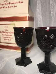 AVON 1876 CAPE COD COLLECTION Wine Glasses Red Cranberry VTG 1982 Collectible