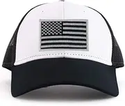 [Armycrew] Black Grey American Flag Patch Youth Size 6 Panel Trucker Baseball Cap