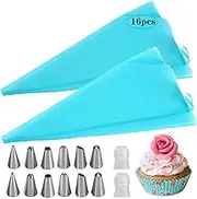 Silicone Piping Nozzles Set Cake Piping Nozzles Set with Silicone Piping Bag Reusable Piping Bag Couplers for Cake Baking and Decorating (16-Piece Set