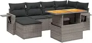 vidaxl - 7 Piece Patio/Garden Sofa Set with Cushions - Grey Poly Rattan - Modular Outdoor Sectional with Adjustable Dining Table