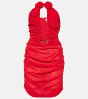 [Magda Butrym] Magda Butrym Silk-blend floral appliqué mini dress AU 14 red