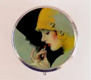 Flapper Lipstick Pill Box Case Pillbox Holder Trinket Travel Art Deco Glam