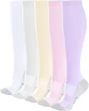[YUEDGE] Women's Compression Socks for Women Knee High Travel Flight Socks Fit for Running Cycling Pregnancy Nursing Circulation, 5 Pairs