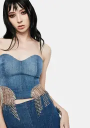 [Kiki Riki] Without You Denim Fringe Bustier