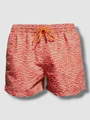 $175 Paul Smith Men Red Drawstring Waist Ripple-Print Swim Trunks Shorts Size XL