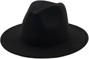 [GSHLLO] Black Flat Top Hat Wide Brim Felt Hat Felt Jazz Cap Classic Dress Hats Flat Brimmed Hat Rancher Hat Pork Pie Hats for Women Men