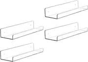 4 Pack 7 inch Vinyl Record Shelf Wall Mount, Clear Acrylic Album Record Holder Display, Kids Bookshelf, Floating Wall Shelves for Bathroom, Bedroom, Living Room, Kitchen
