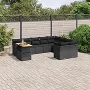 10 Piece Garden Sofa Set with Cushions Black Poly Rattan Patio Bar Sets