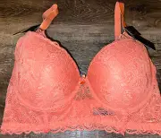 Rachel Roy ~ Womens Long Line Bra Demi Coral Underwire Lace ~ 38DD