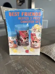 Vintage Best Friends Nesting Canister Tin 3 Piece Set Puppies Kittens Dogs Cats