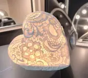 Heart Lace Lamp Covered Floral Accent Lighting Plug in with Switch Ivory Wedding