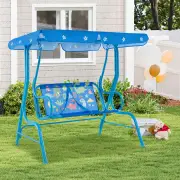 CostwayHanging Patio Swing Bench with Adjustable Tilt Canopy-Blue