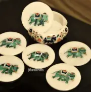 4" White Round Marble Tea Coffee Coaster Malachite Inlaid Work Home Decor