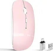 Wireless Mouse for Laptop, Bluetooth Mouse for MacBook Pro/Air/Mac/iPad/Chromebook/Computer -Rechargeale Dual Mode(USB 2.4Ghz + Bluetooth 5.2) Silent Cordless Mice with USB C Adapter,Pink