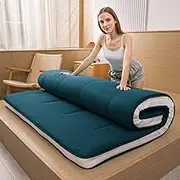 MAXYOYO Extra Thick Japanese Floor Futon Mattress, Folding Tatami Sleeping Pad Foldable Roll Up Mat, Dormitory Mattress Pad Floor Lounger Pillow Bed (Bluestone, 90 x 190 cm)