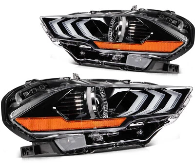 Headlight Assembly For 2018-20 Ford Mustang Black Housing w/LED DRL Left+Right (for: Ford)