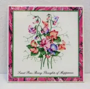 Russ Botanical Collection Ceramic Trivet Tile Floral Sweet Peas Made in Taiwan