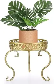 OwnMy Metal Round Plant Stand Indoor Outdoor Flower Pot Holder, Heavy Duty Iron Plant Stand Display Potted Rack for Home, Garden, Patio, Golden Color