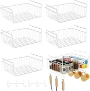 6Pcs Under Basket Shelf with 6 hook Hanging Storage Organizer for Kitchen Office