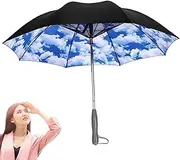 [Generic] UV Protection Umbrella - Built-in Cooling Fan, Sun Shield Cover | Compact Folding Canopy, Windproof Design, Hands- Cooling Shade for Hiking, Skys Blue, Rechargeable model