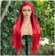 26 Inch Red Wigs Long Straight 13x4 Lace Front Wigs Heat Resistant Fiber Glueless Hair Wig Pre-Plucked Natural Hairline Lace Wig For Fashion Women