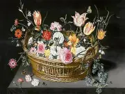 STILL LIFE FLOWERS BASKET J. Breughel Tile Mural Wall Backsplash Marble Ceramic