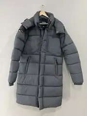 Superdry Touchline Padded Long Jacket Football Grid Charcoal Large Men