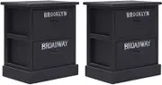 2 Paulownia Wood Nightstands Black, 38x28x45 cm - Rustic Bedside Tables with Drawers for Living Room, Bedroom Furniture Storage, Set of Night Stands