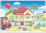 Yriujul Fabric 10x8ft Cartoon House Photography Backdrop Blue Sky Truck Outdoor Background Pet Party Decorations Kids Birthday Photo Booth Banner Tapestry