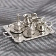 10pcs 1/12 Dollhouse Miniature Silver Metal Tea Coffee Tray Tableware Set Xp#$x