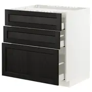 METOD / MAXIMERA base cab f hob/3 fronts/3 drawers, white/Lerhyttan black stained, 80x60x80 cm