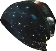 [ZaKhs] Outer Space Galaxy Universe Print Beanie Hat Winter Warm Knit Hat Soft Skull Cap for Women Men Black, Black, One Size