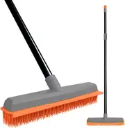 Rubber Broom Carpet Rake Pet Hair Remover Broom with Squeegee Extension New