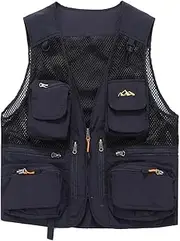 [ROBMET] Men Mesh Breathable Multi-Pockets Vest Outdoor Travel Fly Fishing Photography Lightweight Safari Utility Vest