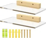 2 Pcs Acrylic Floating Shelves Display Ledge Shelves Clear Floating Shelf Floating Wall Ledge Bookshelf Decorative Nursery Book Shelves for Bathroom, Living Room, Bedroom, Kitchen
