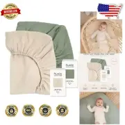 Fitted Organic Cotton Mini Crib Sheet Set - Soft Fog/Roman Green for Cribs