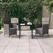 3 Piece Garden Dining Set with Cushions Grey, Garden Furniture Sets