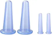 Wyjuan 4 Pieces 2 Small + 2 Large Blue Facial Cupping Therapy Set Anti Cellulite Silicone Vacuum Cupping Cups for Face and Eye Cupping Massage Tools, Back Massagers