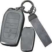 ontto Grey Car Key Case Cover Fits Toyota CHR Corolla Yaris Cross GR Hybrid Hilux Land Cruiser 200 Camry Crown RAV4 Remote Control Metal Leather Key Case Key Fob 2 Buttons