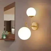 Glass Globe Shade Wall Sconce 2 Lamp Vanity Fixture Raw Brass Decor
