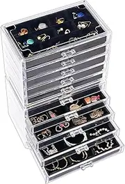 ProCase Earring Organizer Jewelry Organizer Box with 10 Drawers, Acrylic Stackable Jewelry Holder Clear Earring Storage Case with Adjustable Velvet Trays for Women on Dresser Vanity -Black, 10 Layers
