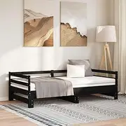 vidaXL Versatile Black Pull-Out Day Bed, Dual Functioning as Sofa and Bed, Solid Pinewood Material, Perfect for Guest Hosting, AU Single Bed Size Compatible