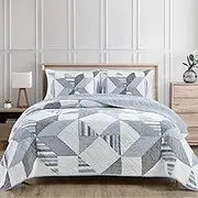 EVENHUG 100% Cotton Real Patchwork Quilt Queen Size Lightweight Bedspread Coverlet Bedding Set Reversible Bed Cover with Pillow Shams for All Seasons 3 Pieces (90"X90")