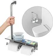 Chrome Bathroom Grab Bar w/Toilet Paper Roll Holder & Wet Wipes Shelf, Zepolu Stainless Steel Anti-Slip Safety Toilet Bar, Wall Mounted Balanced Support Handrail w/Storage Shelf for Senior Elderly