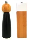 SET OF 2 WOODEN 1 ROUND BLACK & 1 SQUARE WHITE SALT AND PEPPER GRINDER WOOD