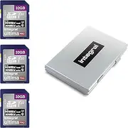 Integral 32GB 3 Pack SD Card with a 6 Slot Protective Metal Card Case - 4K Ultra-HD Video Premium High Speed Up to 90MB/s Read Speed - SDHC V30 UHS-I U3 Class 10 SD Memory Card Triple Pack