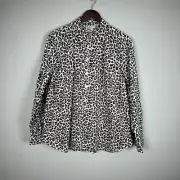 Talbots Blouse Top Womens 1X Brown Leopard Animal Print Popover Buttons Plus New